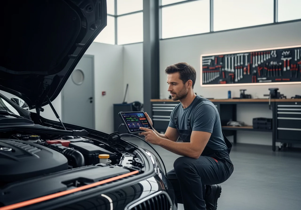 BMW EOS end-of-line diagnostic testing on laptop